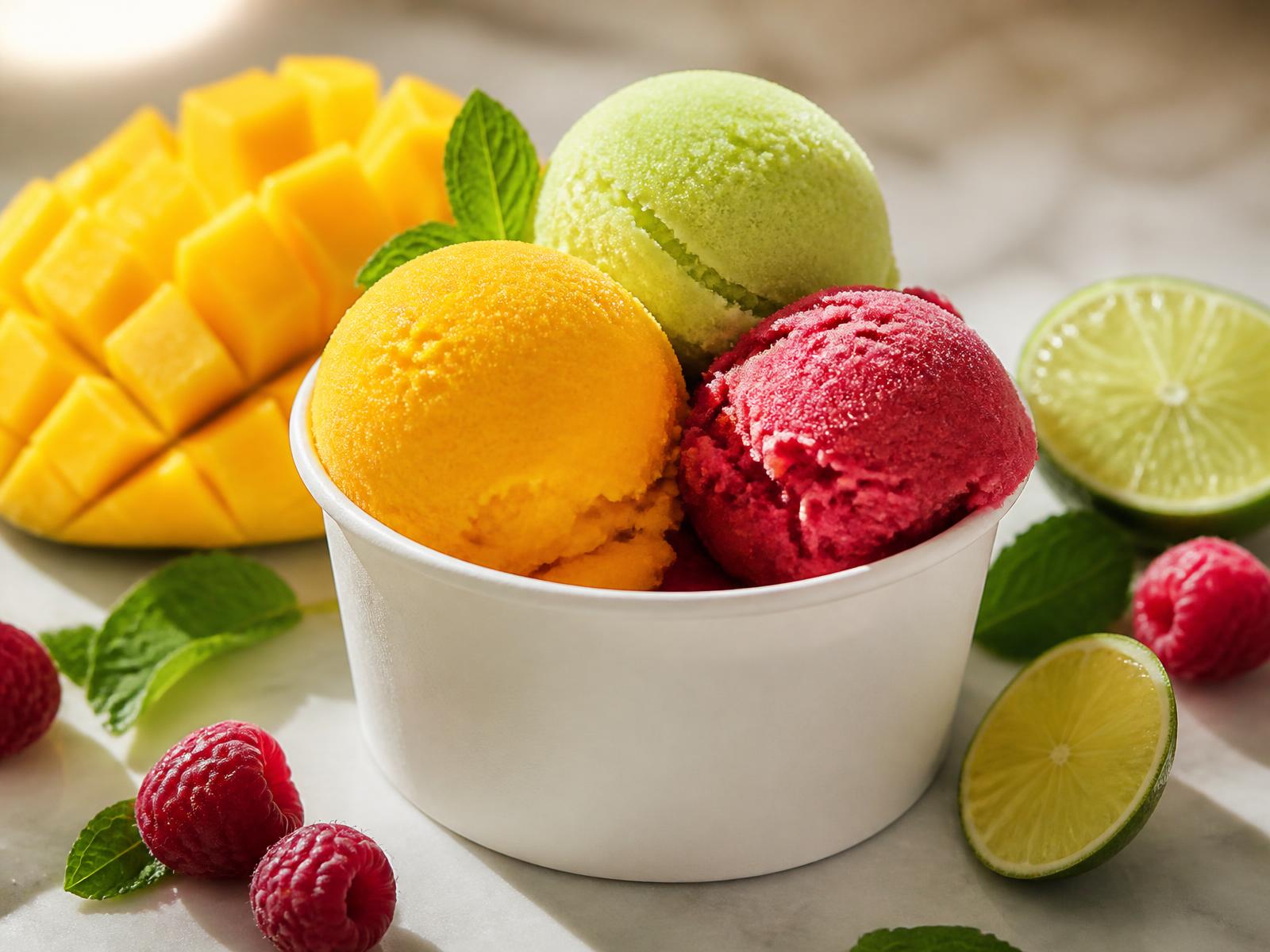 Colorful fruit sorbet